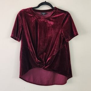 Velvet Maroon Knot Front Top